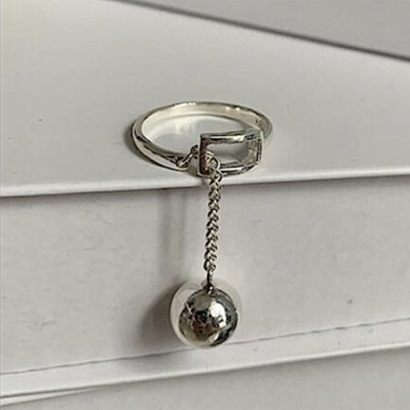 STERLING SILVER BALL CHARM ADJUSTABLE RING - Picture 2 of 3